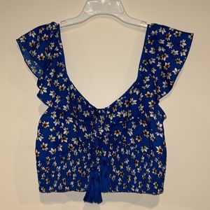 Floral blue cropped blouse
